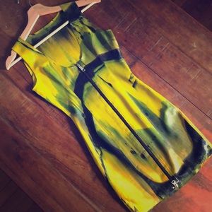 Very sexy yellow green and black latex dress